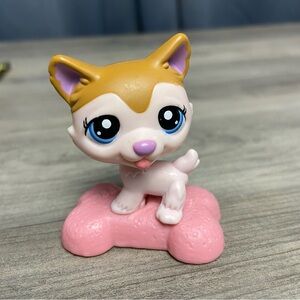 Littlest Pet Shop McDonalds Husky Puppy Dog on Pink‎ Bone